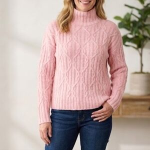 Lisa Todd women's light pink ribbed cable knit sweater, turtleneck, size M.